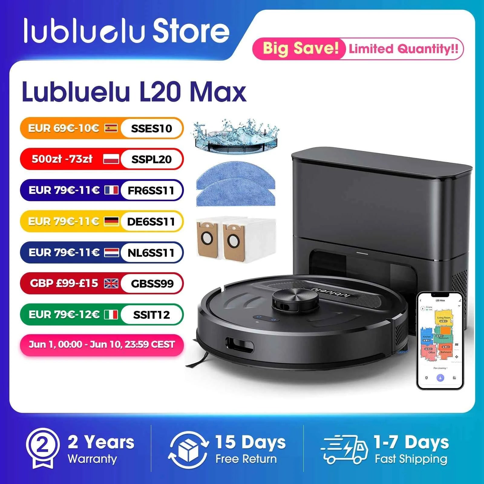 Robot Aspirateur Laveur Lubluelu L20Max – 6000Pa LiDAR Aspiration & Lavage 3-en-1
