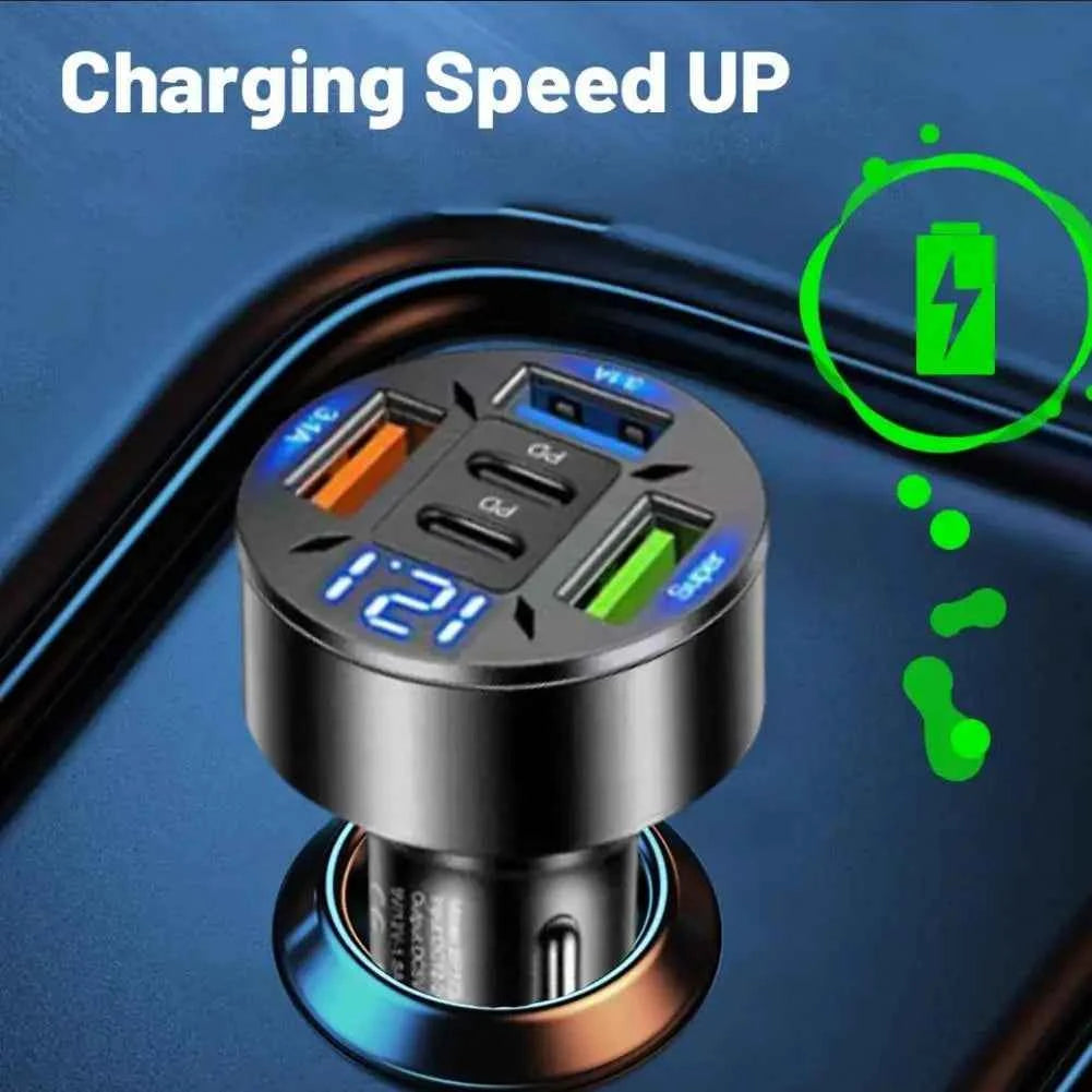 Chargeur Voiture USB-C Rapide 250W – 5 Ports PD QC3.0 Affichage Digital