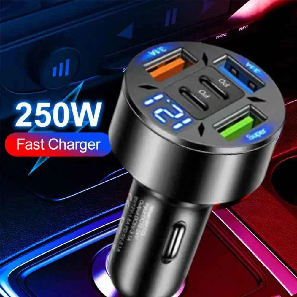 Chargeur Voiture USB-C Rapide 250W – 5 Ports PD QC3.0 Affichage Digital