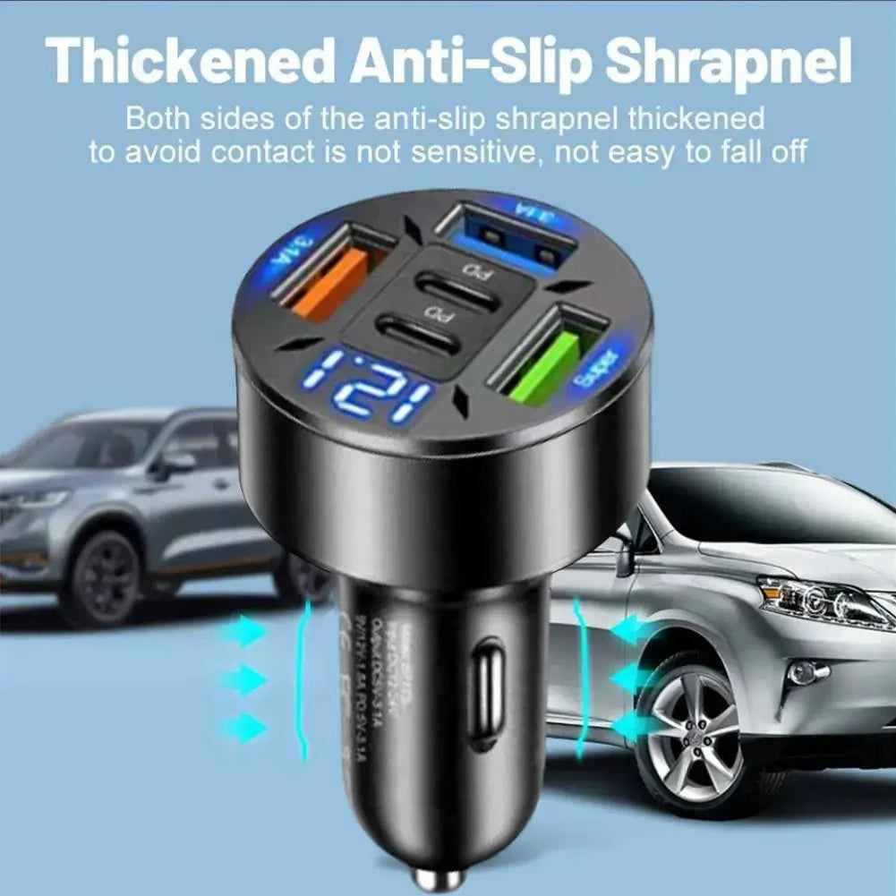 Chargeur Voiture USB-C Rapide 250W – 5 Ports PD QC3.0 Affichage Digital